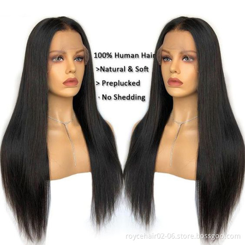 Royce Hair full lace wig vendor, Wholesale Semi half  wig 100% Brazilian Silky Straight Human Hair HD Full Lace Front Wig